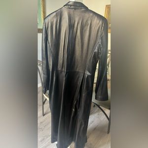 Donna Karan Signature, black leather trench coat with belt